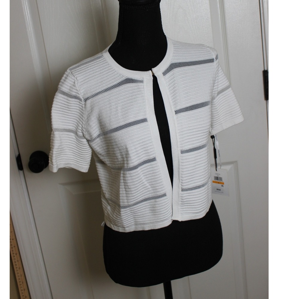Calvin Klein Womens Small White Crop Cardigan Layer Insert Shrug Sweater Top NWT